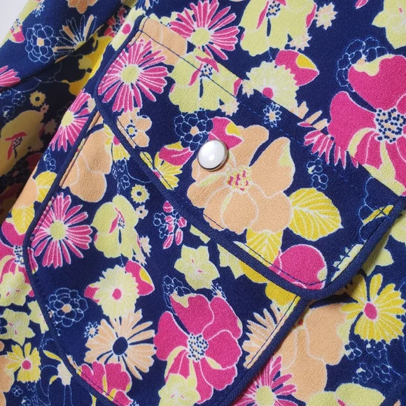 Modcloth Floral Groovy Meets Country Western Pearl Snap Shirt Dress Size‎ Large - Picture 5 of 16